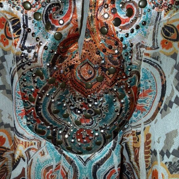 Live and Let Live Orange and Green Flutter Sleeve Blouse - Picture 3 of 4